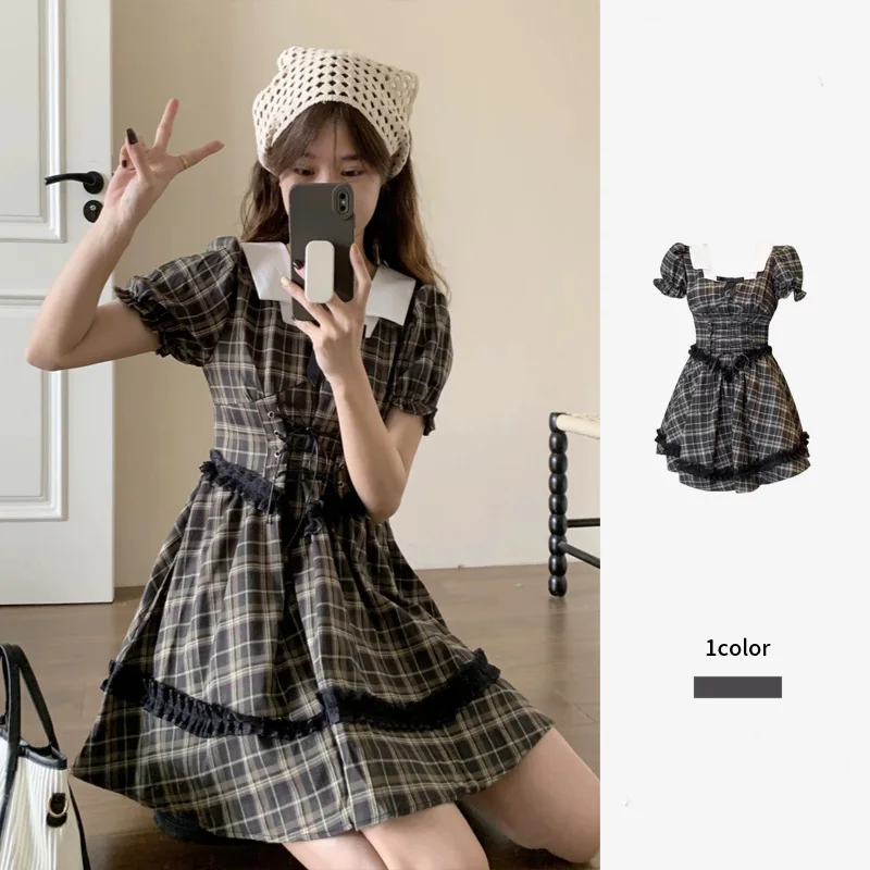 Sweet Spring/Summer Bubble Sleeves Dress Children's Summer 2024 New Escape Princess Fluffy Skirt Short Skirt