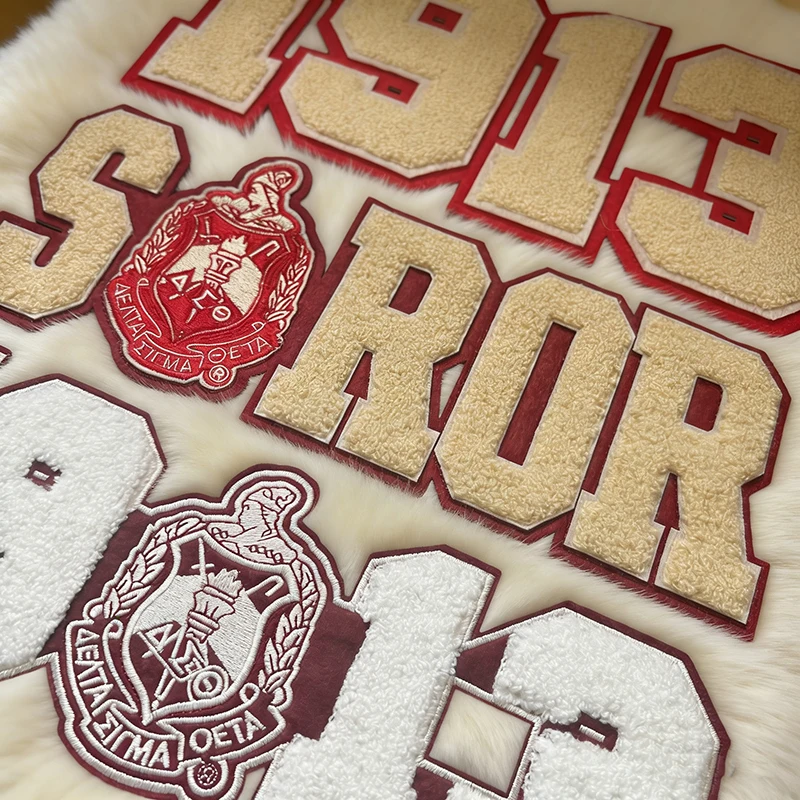 Soror Letter with Shield Chenille Patch Delta Sigma Theta Sorority Chenille Number 1913 Embroidered Patch Iron on for Clothing