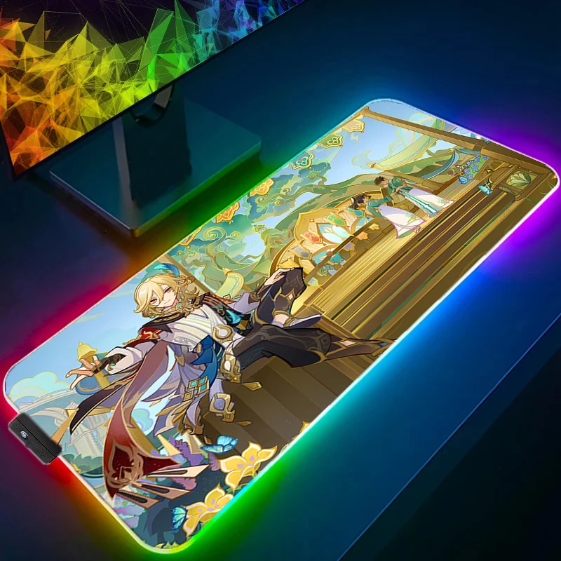 RGB Mouse pad professional eSports game players Speed Lock Edge Rubber Desk LED Mousepad G-genshin Impact Kaveh Keyboard Mat