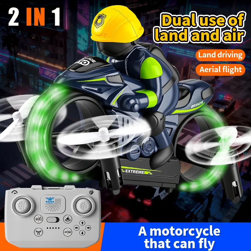 JJRC New Remote Control Flying Motorcycle Amphibious Drone Land Air Dual Mode Stunt Tumbling Colorful Led Lights Altitude Hold