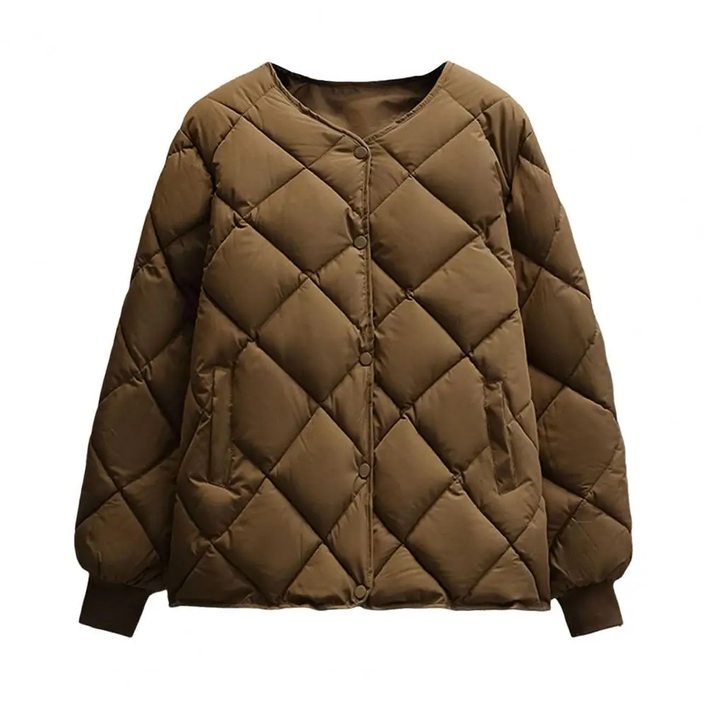 

2024 Women's Winter Jacket Thicken Warm Rhombus Texture Stitching Thick Padded Single-breasted Lady Jacket Outwear