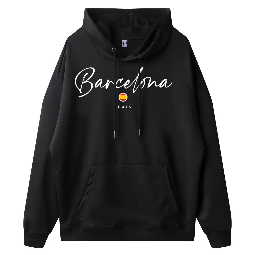 Retro Mens Hoodies Barcelona Espana Tee - Barcelona Street Hoodies O Neck long Sleeve Casual Hoodies Christmas