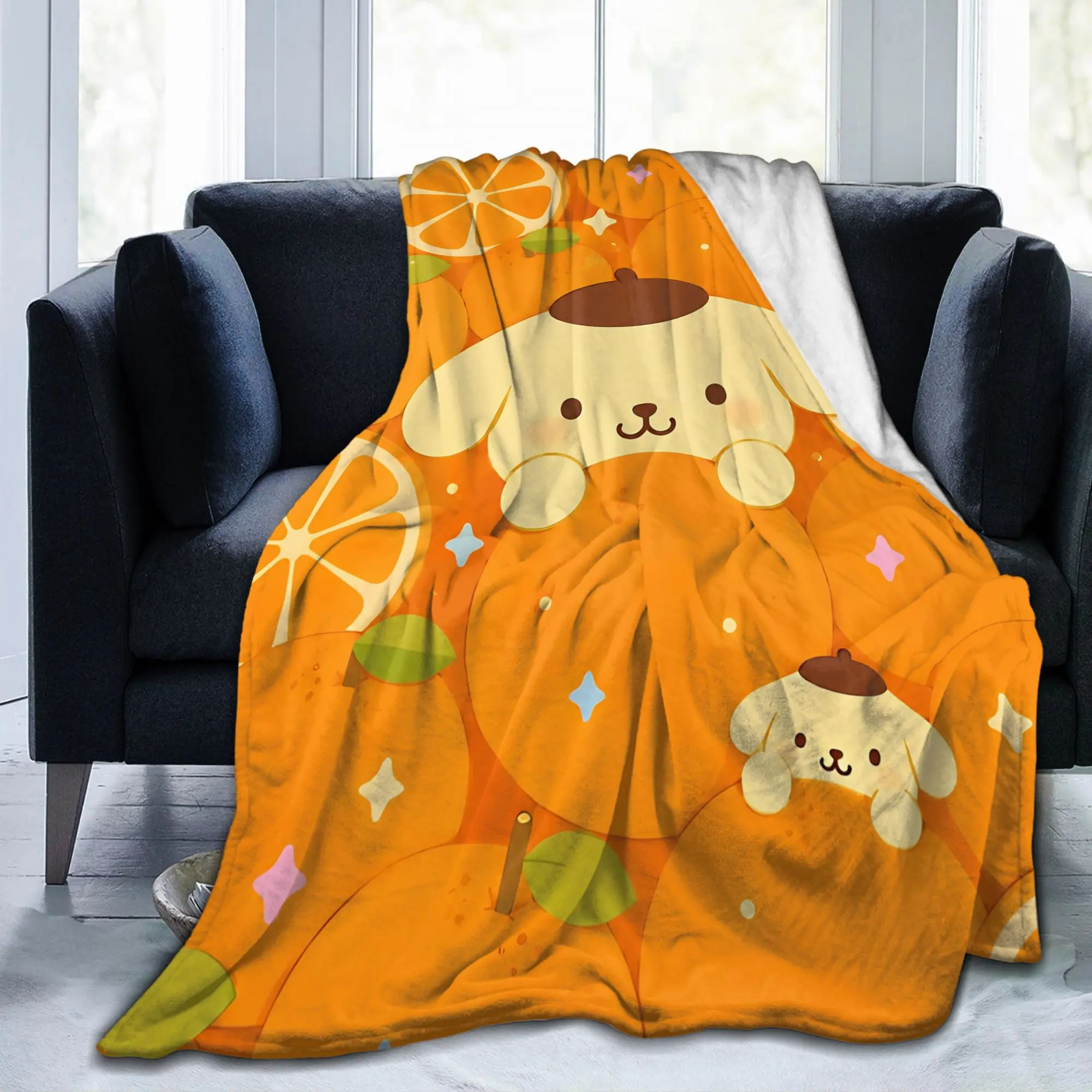 Pompompurins Cute Dog Blankets Flannel Spring/Autumn  Breathable Super Warm Throw Blankets for Home Couch Bedspread