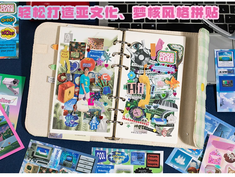 TIANZI 20 Sheets PET Die Cut Stickers Book Retro Cartoon Decorative Scrapbooking Materials Handmade Japanese Stationery Supplies