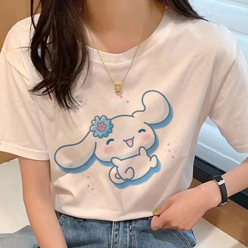 

Women Sanrio Cotton Y2K T-shirts Cinnamoroll Tee Shirt Anime Tops Kawaii Cartoons Casual Clothes Couple Streetwear Short sleeve