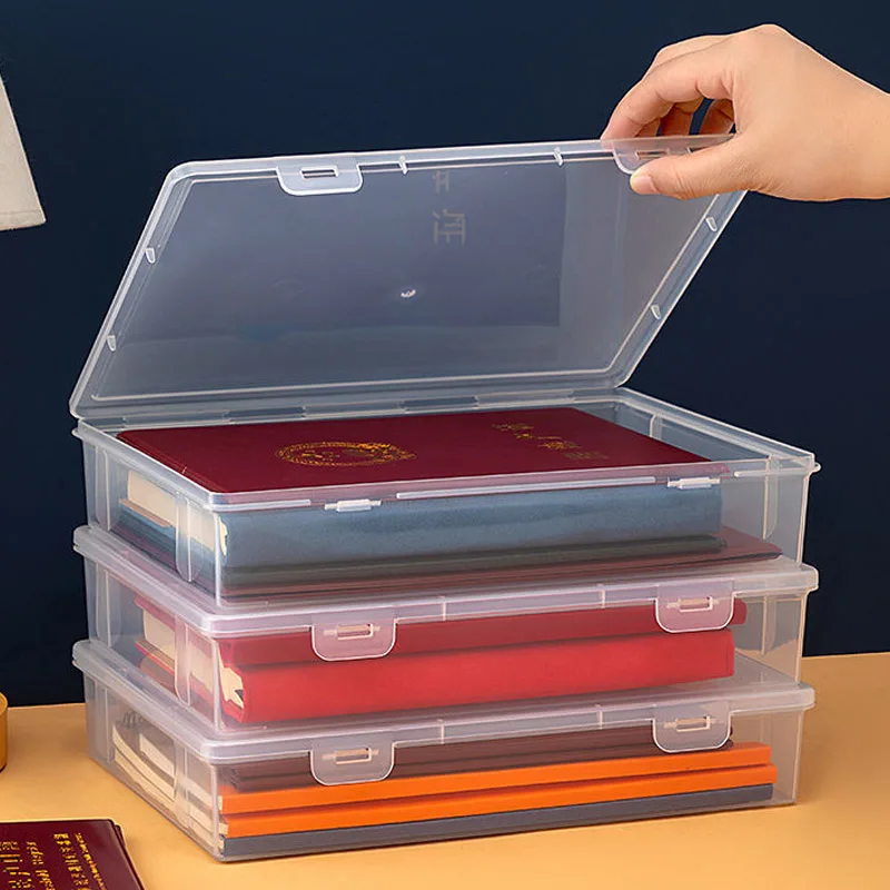Caja de almacenamiento de plástico para suministros, caja organizadora transparente de gran capacidad para información importante, forma de registro del hogar