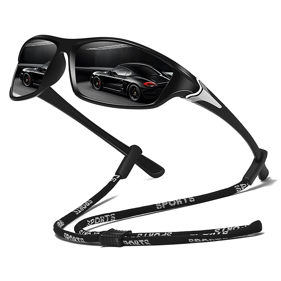 Modische UV400-Sonnenbrille mit Metallrahmen, Unisex, Outdoor-Sport-Schutzbrille mit Kette zum Bergsteigen und Angeln