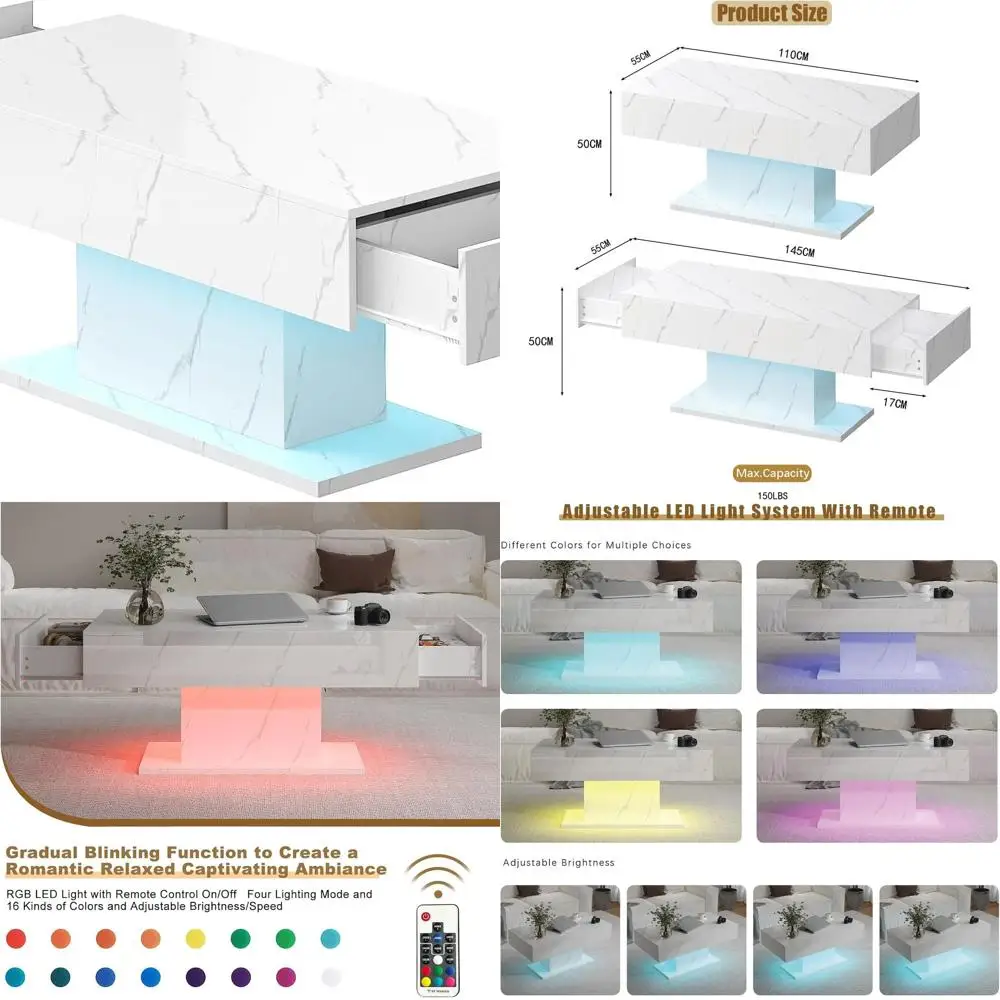 

Прямоугольный светодиодный журнальный столик с ящиками для хранения вещей для современной гостиной и столовой