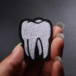 3D Black and White Teeth Embroidered Patches, Appliques, DIY Clothing, Jacket Badge, Size 4.3*3.6cm, High Quality