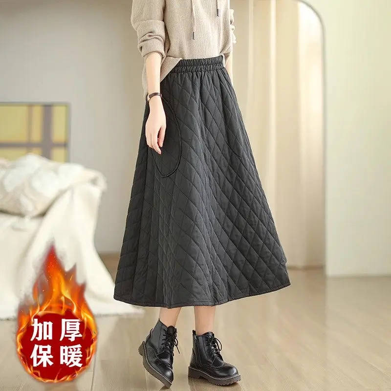 Artistic Long Skirt Winter Design Retro Thickened Cotton Padded Casual Warm Women's Quilted Skirt Fashion Versatile Faldas Z3588