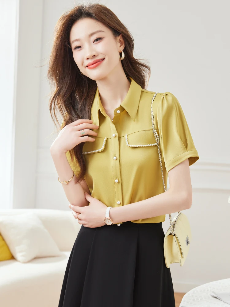 Short-Sleeved Shirts for Women, Fashionable and Professional, Simple and Elegant, High Quality, Spring and Summer, 2024