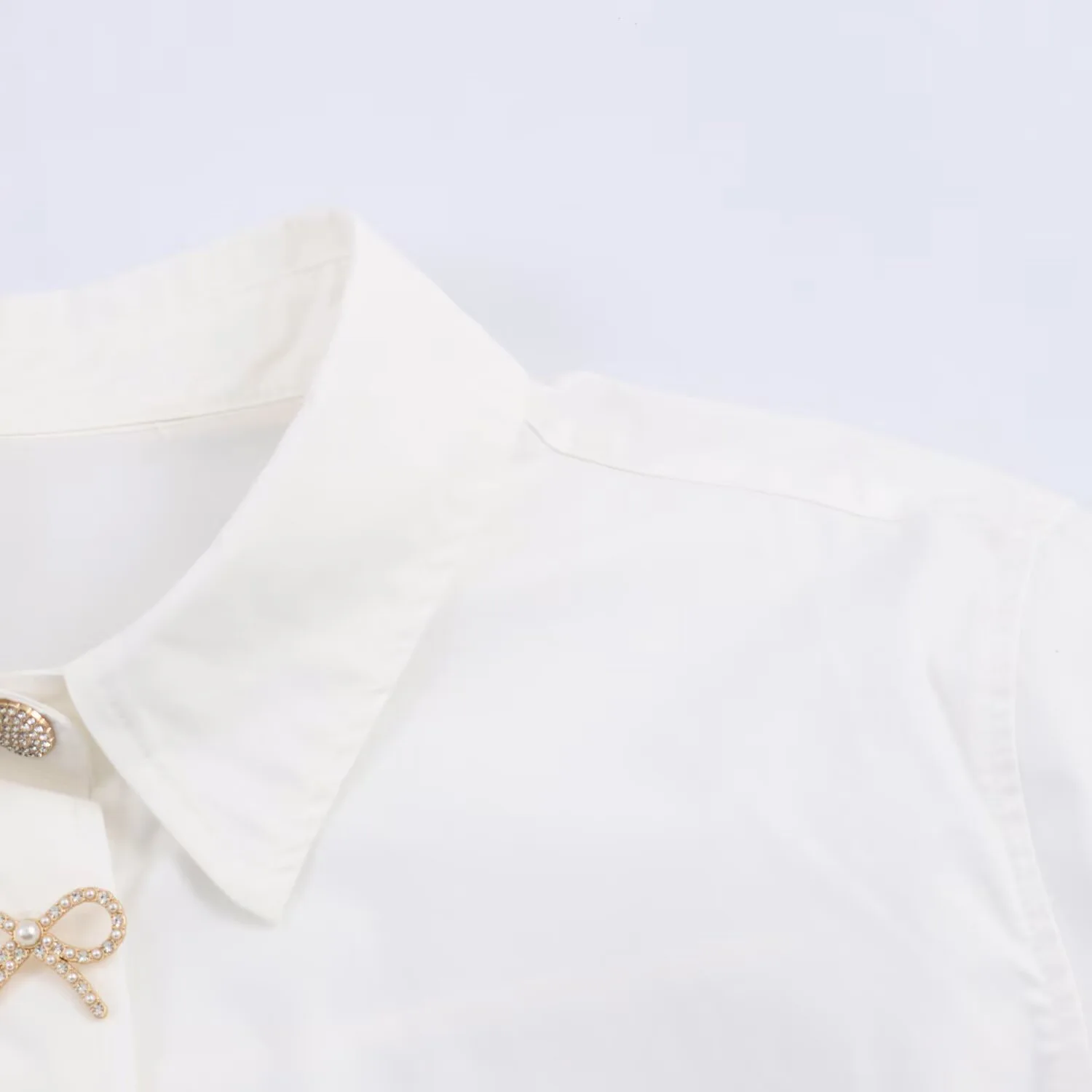 Women's Casual Shirt Autumn Winter Office Fashion Jewel Buttons Long Sleeve Collared Top Elegant Bow Decoration Blouse