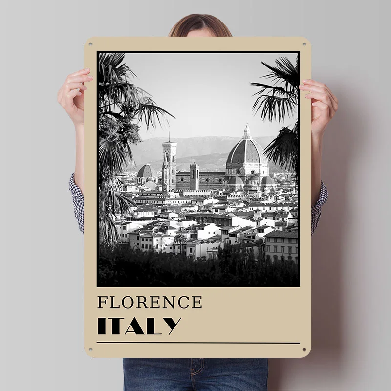 Florence Italy Cityscape Photo Travel Poster Customized Vintage Metal Signs Wall Art Retro Tin Plaque for Decoration Home House