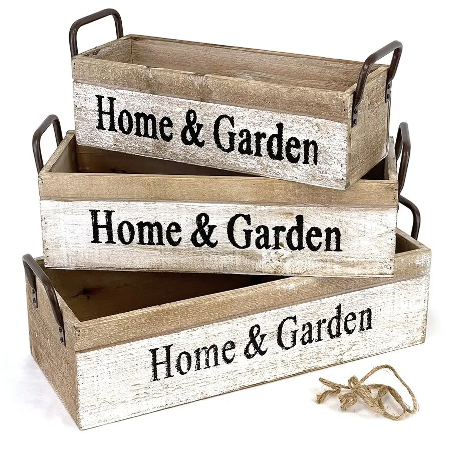 

3PC Set Wooden Boxes Planter Trough for Flower pots Indoor Outdoor Decoration Storage Display Boxes