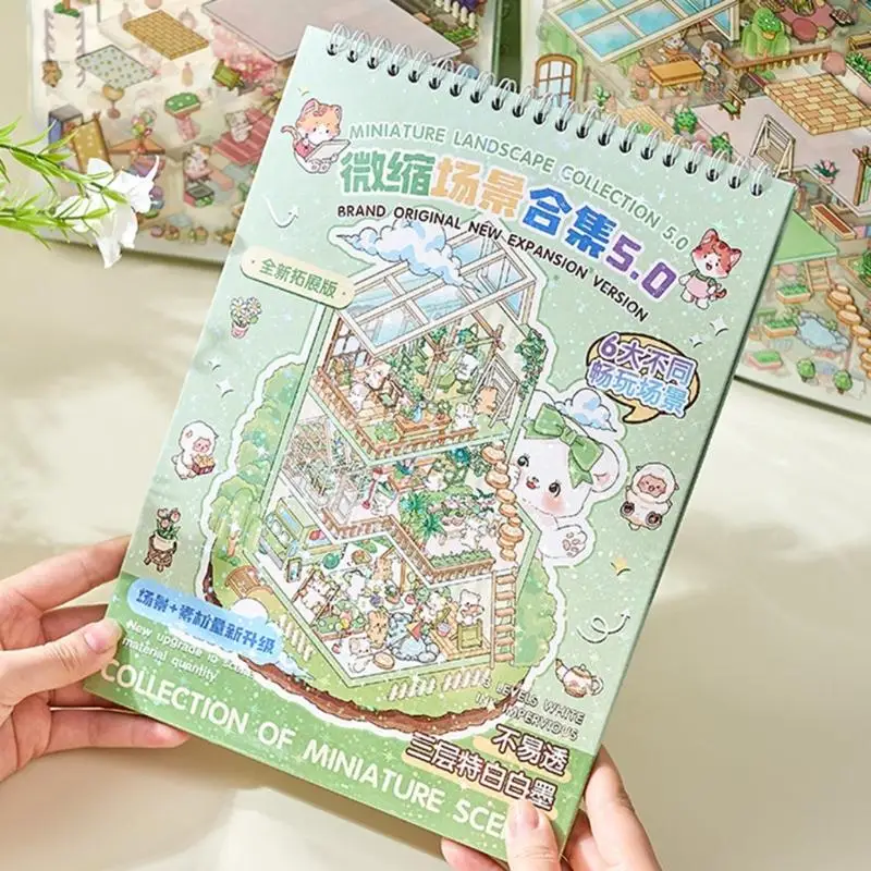 R53C PET Sticker Book for Dollhouses Scrapbooking 6 Themed 3D Scene Childrens Craft