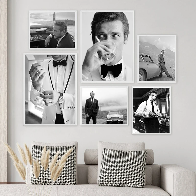 Gentleman Spy Movie 007 Poster Art Canvas Painting , Fashion Man In A Suit  Makeup Prints Wall Art Pictures Home Decor