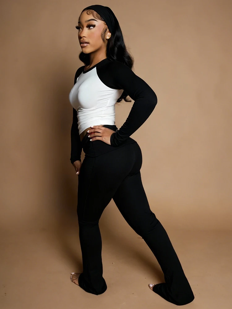 Спортивный костюм Sisterlinda, комплект из 2 предметов, женские рождественские лоскутные укороченные топы + длинные брюки, уличная одежда, спортивные повседневные эластичные простые наряды