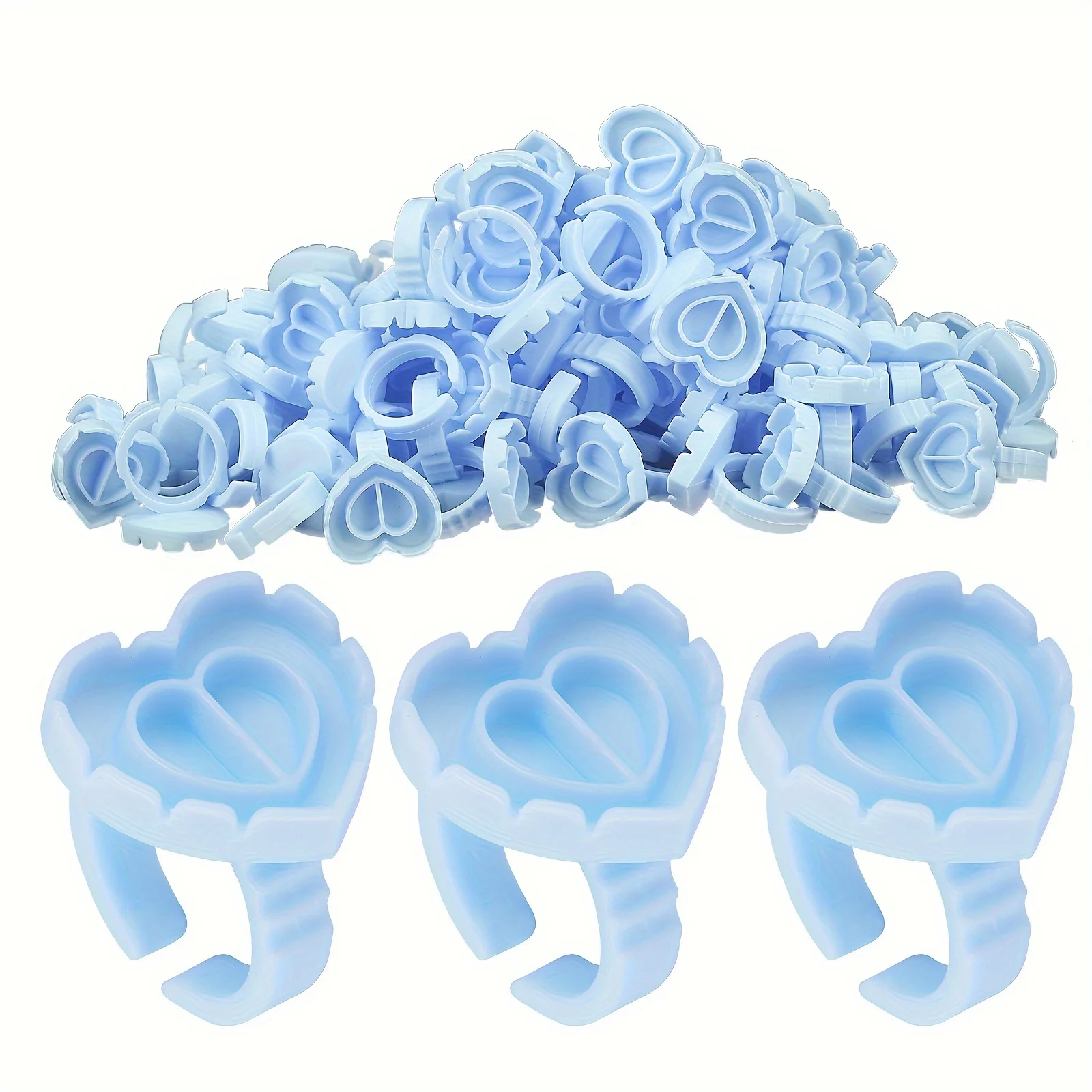 100 PCS Glue Rings Smart Glue Cups Lash Glue Holder Heart Glue Cups Lash Glue Rings Fanning Blossom Cups For Eyelash Extensions
