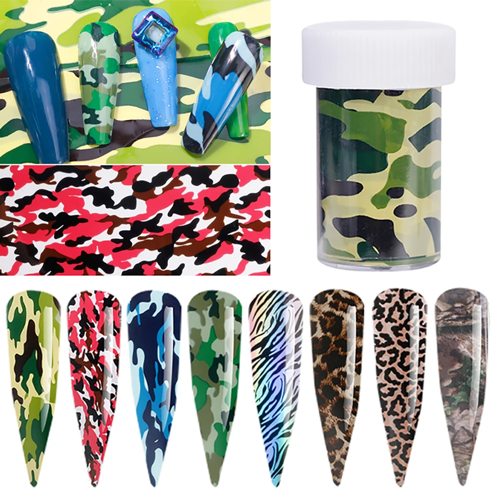 กันน้ํา 3D Camouflage Leopard Stripe Starry Sky สติกเกอร์เล็บโอนฟอยล์ตกแต่งเล็บเล็บ Decals