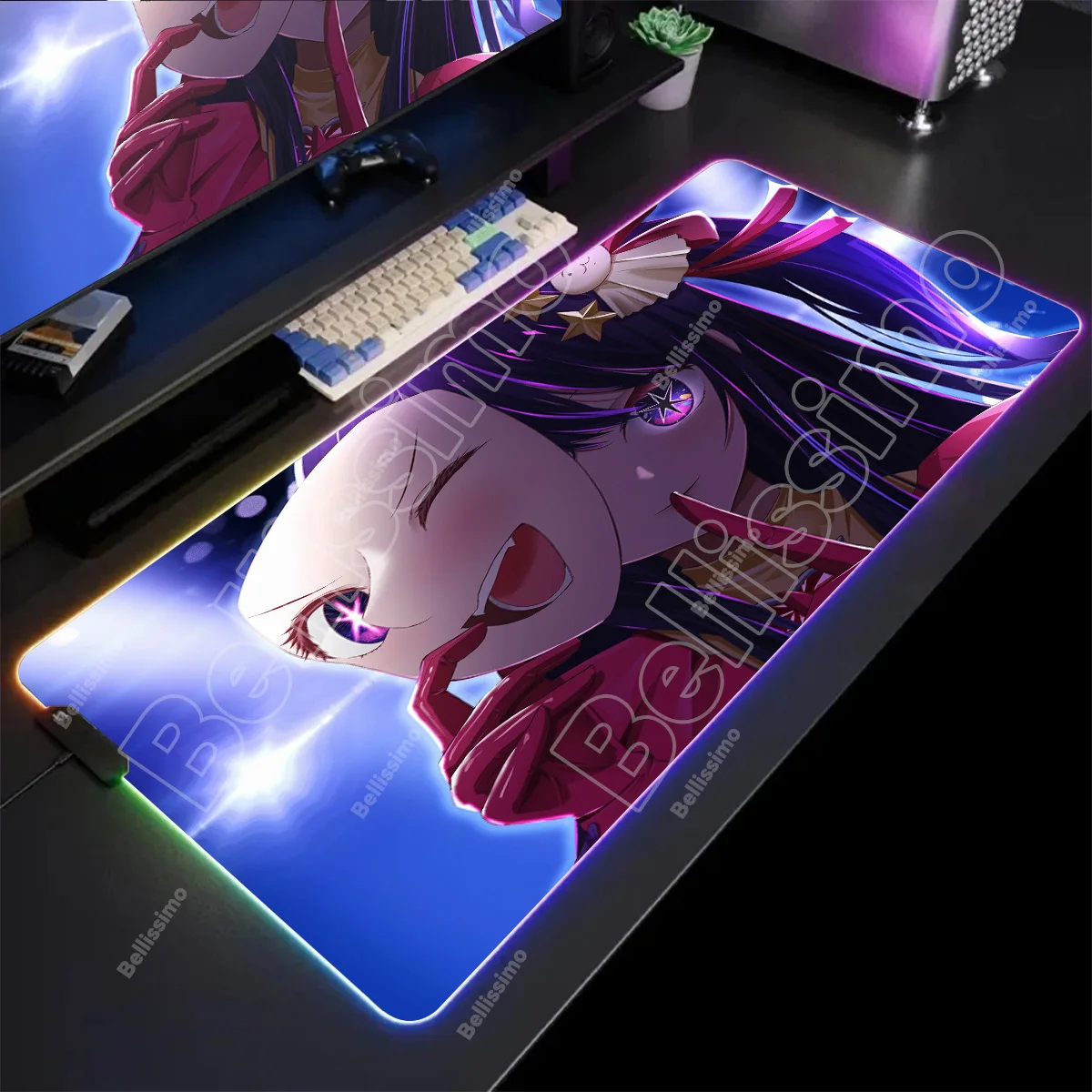 

Коврик для мыши Game Anime Oshi no Ko RGB Gaming Hoshino Ai Коврик для мыши XXL Коврики для клавиатуры Светящийся настольный коврик Светодиодный большой коврик для геймерской мыши