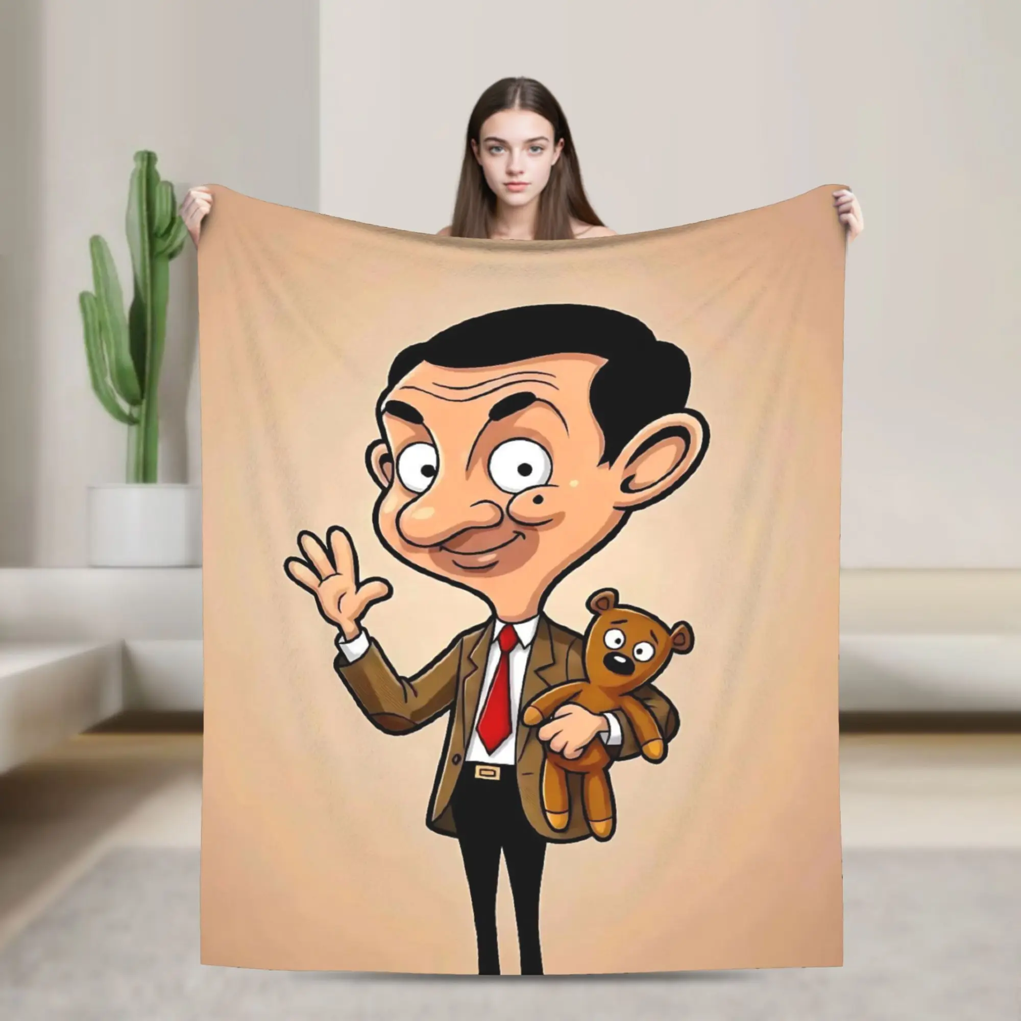 Mr. Beans Teddy Bear  Fuzzy Blanket Cartoon   Creative Throw Blankets for Home Hotel Sofa  200x150cm Bedspread,