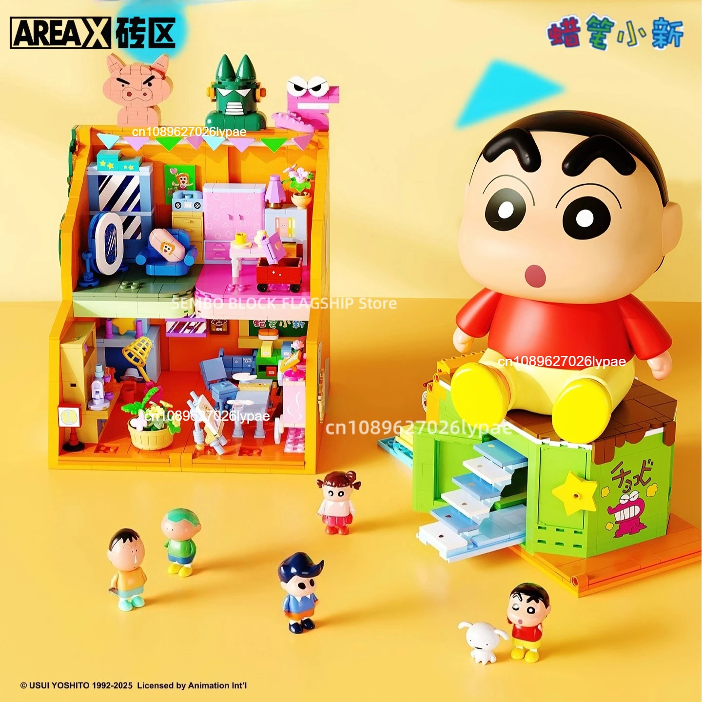 AREAX Crayon Shin-chan Assembled Building Blocks Toy Fight Large Model Kawaii Desktop Ornaments Holiday Gifts