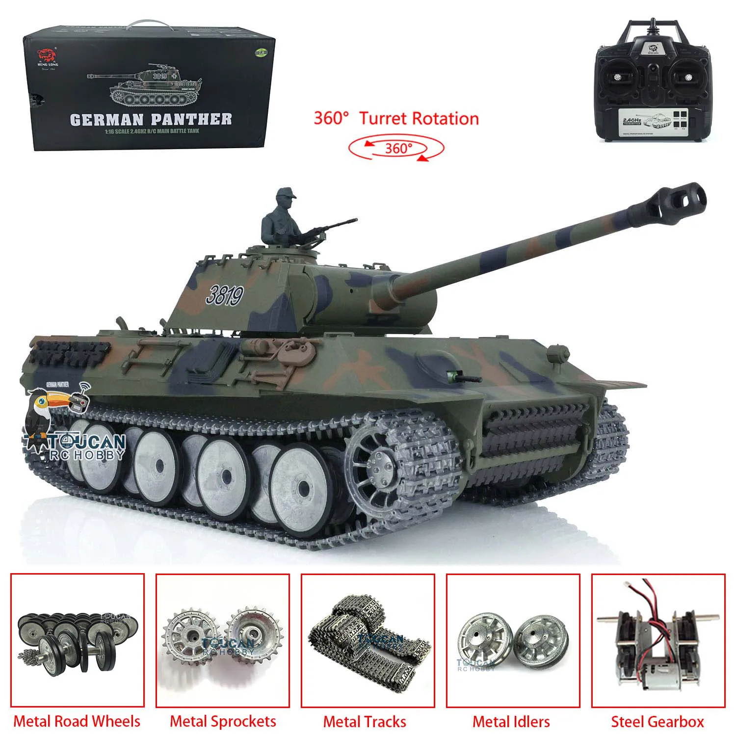 Heng Long RC Tank 1/16 escala 7,0 personalizado Ver Panther RTR 3819 pistas de Metal ruedas RC juguetes modelo regalos TH17291