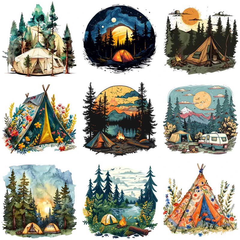 24cm outdoor camping tent bonfire fashion clothing decal DTF heat transfer patch DIY clothing accessory ironing printing sticker