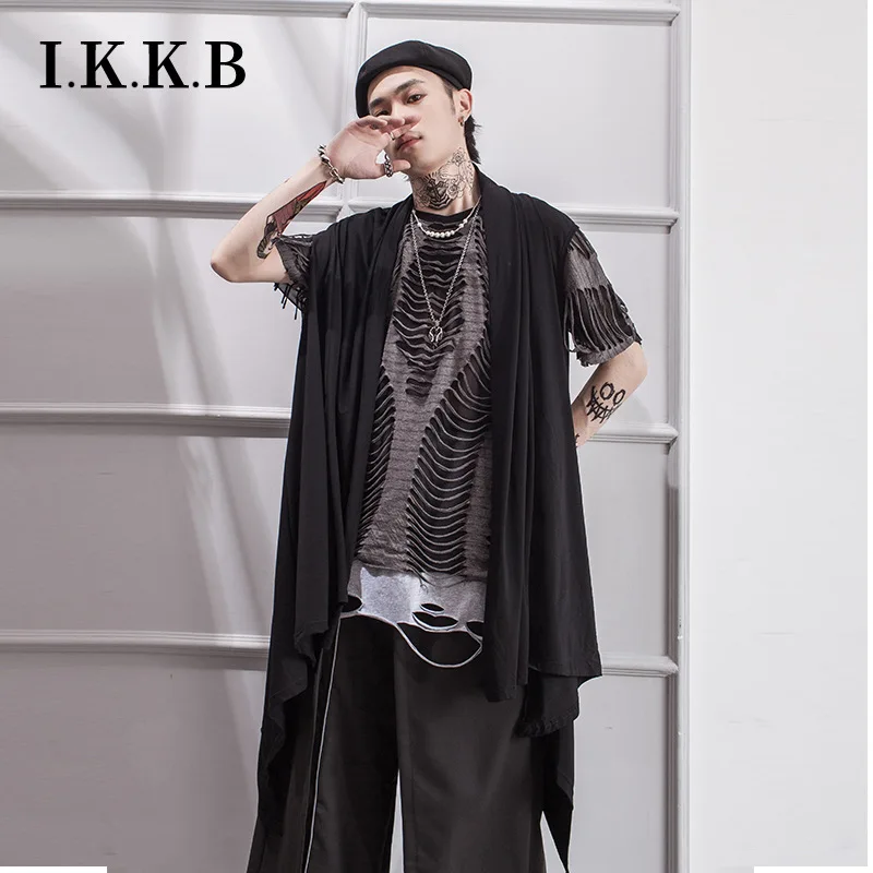 New Black Long Joker Vests For Men Loose Casual Summer Nightclub Hip Hop Male Personality Irregular Cardigan Coat Hombre Jackets