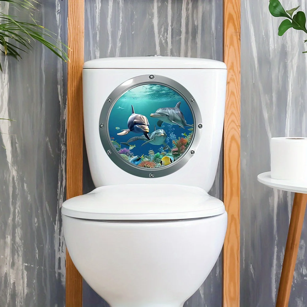1 Marine World Dolphin Toilet Sticker Home Decoration Wall Sticker Self Adhesive Waterproof and Oil Resistant, Creating a Festiv