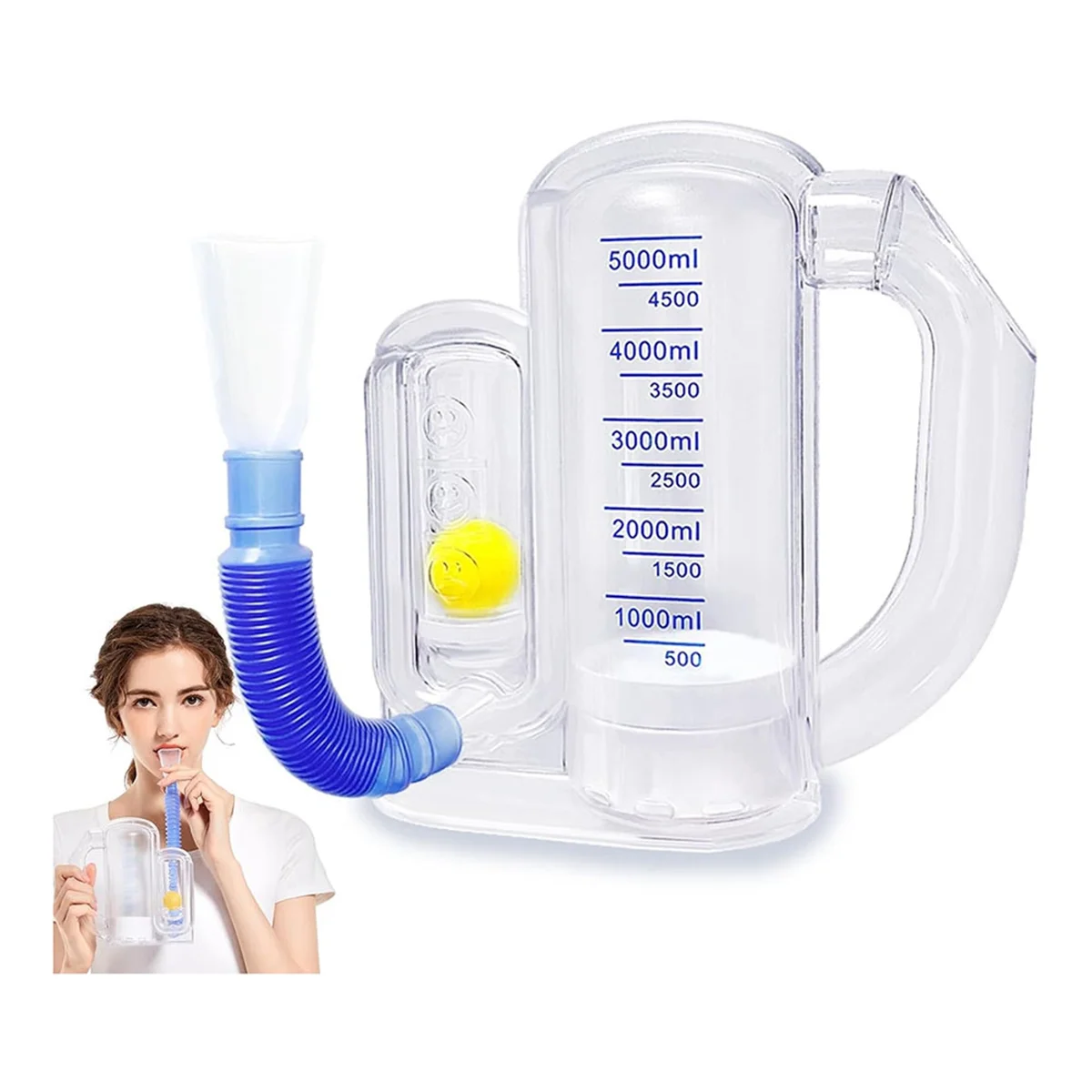 Breathing Exercise Device for Lungs,Deep Breathing Trainer for Adults-5000Ml Volume Measurement with Flow Rate Indicator