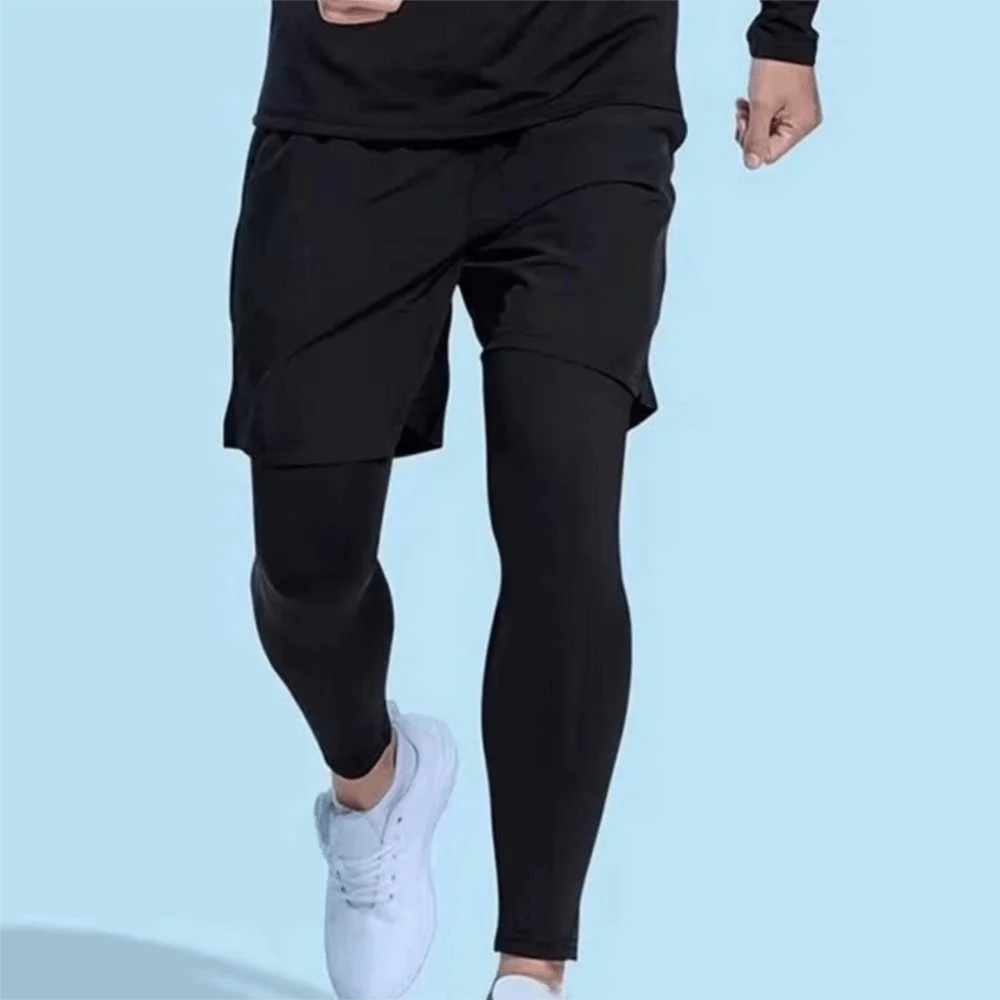 Collant da basket 2 in 1 Collant da jogging Pantaloncini sportivi da corsa traspiranti Collant sportivi a compressione da uomo in poliestere ad asciugatura rapida