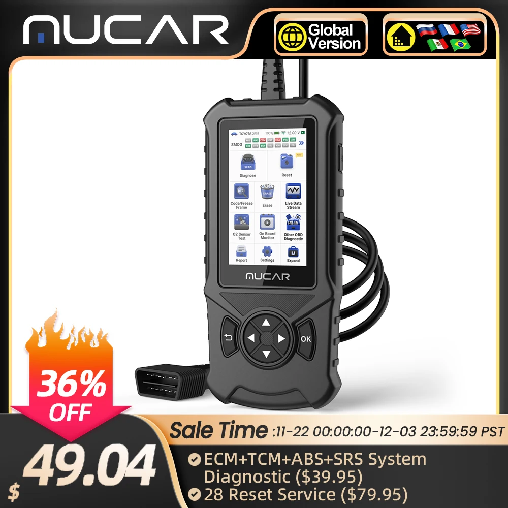 MUCAR CDE900 OBD2 Scanner ABS/SRS/ECM/TCM System with All Obd2 Function Check Engine Light 28 Resets Automotive Diagnostic Tools