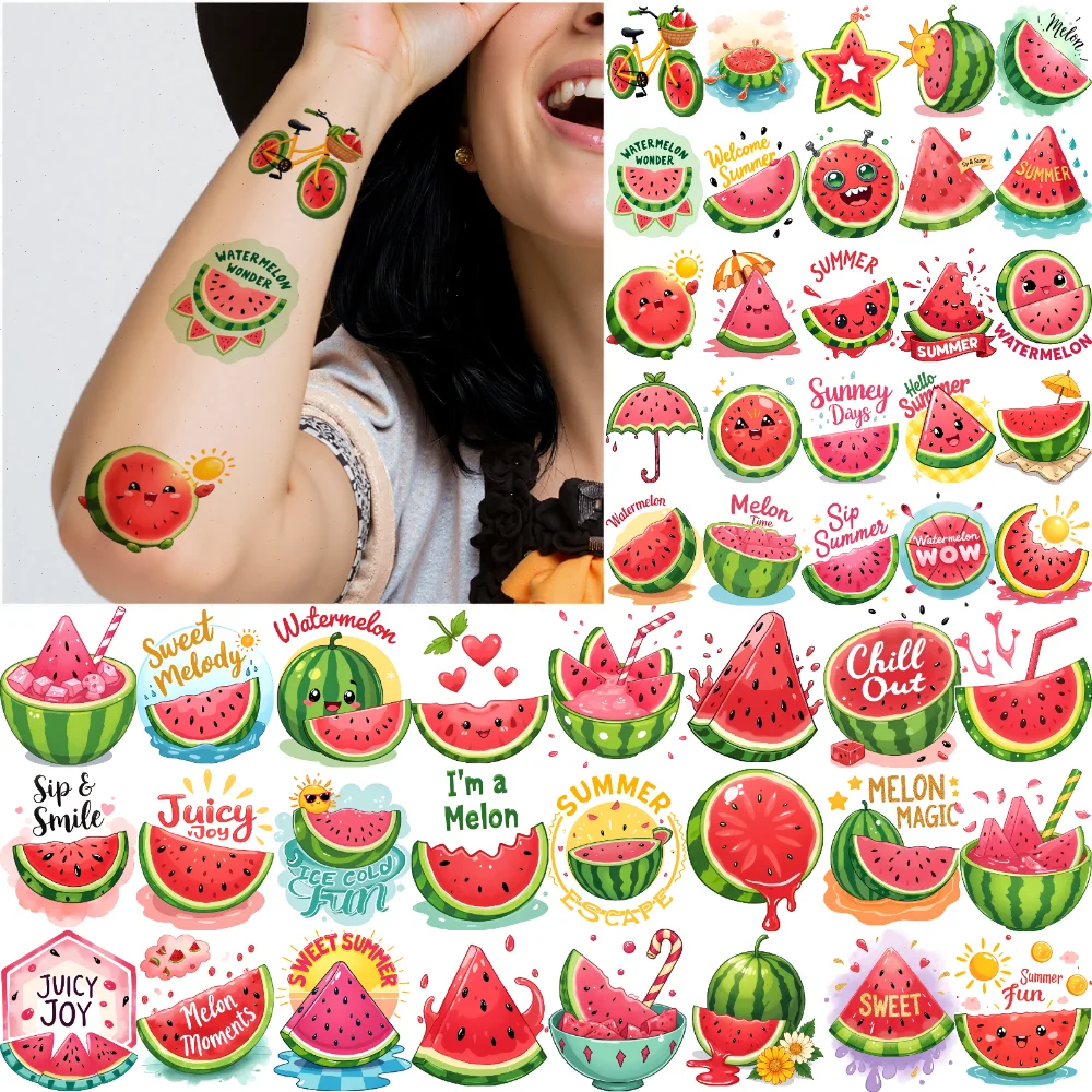 

63 шт., временные татуировки, декоративные наклейки, мультяшные узоры арбуза, временные татуировки, наклейки для женщин, щек
