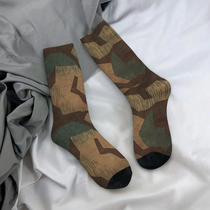 Splintertarn German WW2 Camouflage Crew Socks Unisex Kawaii Military Army Tactical Camo Spring Summer Autumn Winter Dress Socks