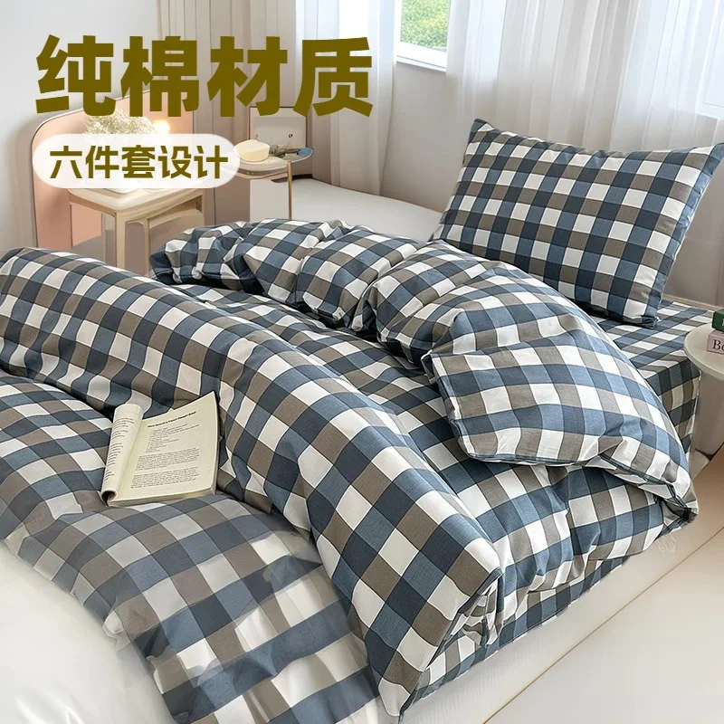 

Four seasons Bedding Set Pure cotton simple student dormitory three-piece set of cotton unit bedding quilts employee dormitory