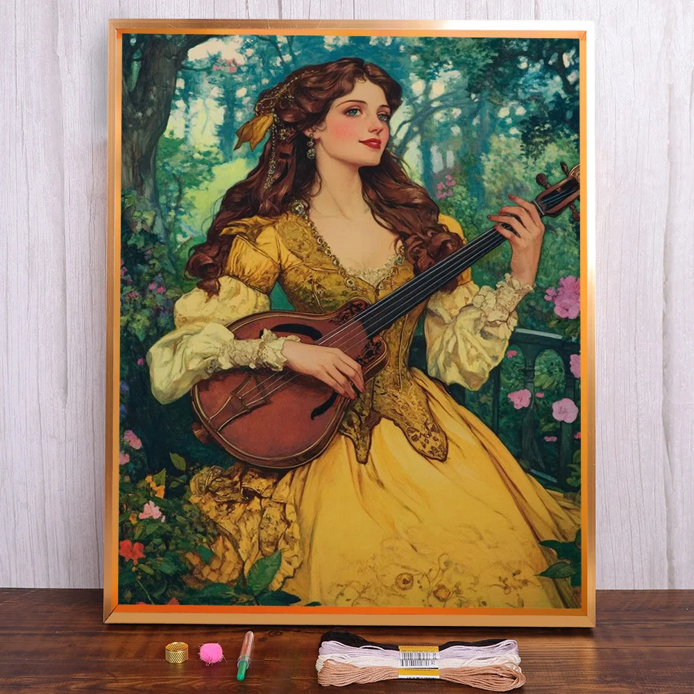 

Portrait Girl Printed Fabric Cross-Stitch Complete Kit DIY Embroidery Knitting Painting Handicraft Craft Jewelry Mulina Gift