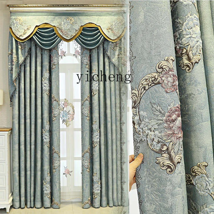 

ZZ High-End Luxurious Elegant Villa Luxury Embroidered Blackout Curtains Fabric Window Screens Bay Windows