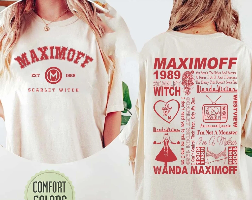 

Рубашка Wanda Maximoff в стиле ретро, издание 1989 года; Футболка Maximoff Scarlet Witch свободного кроя унисекс из чистого хлопка, всесезонный базовый слой