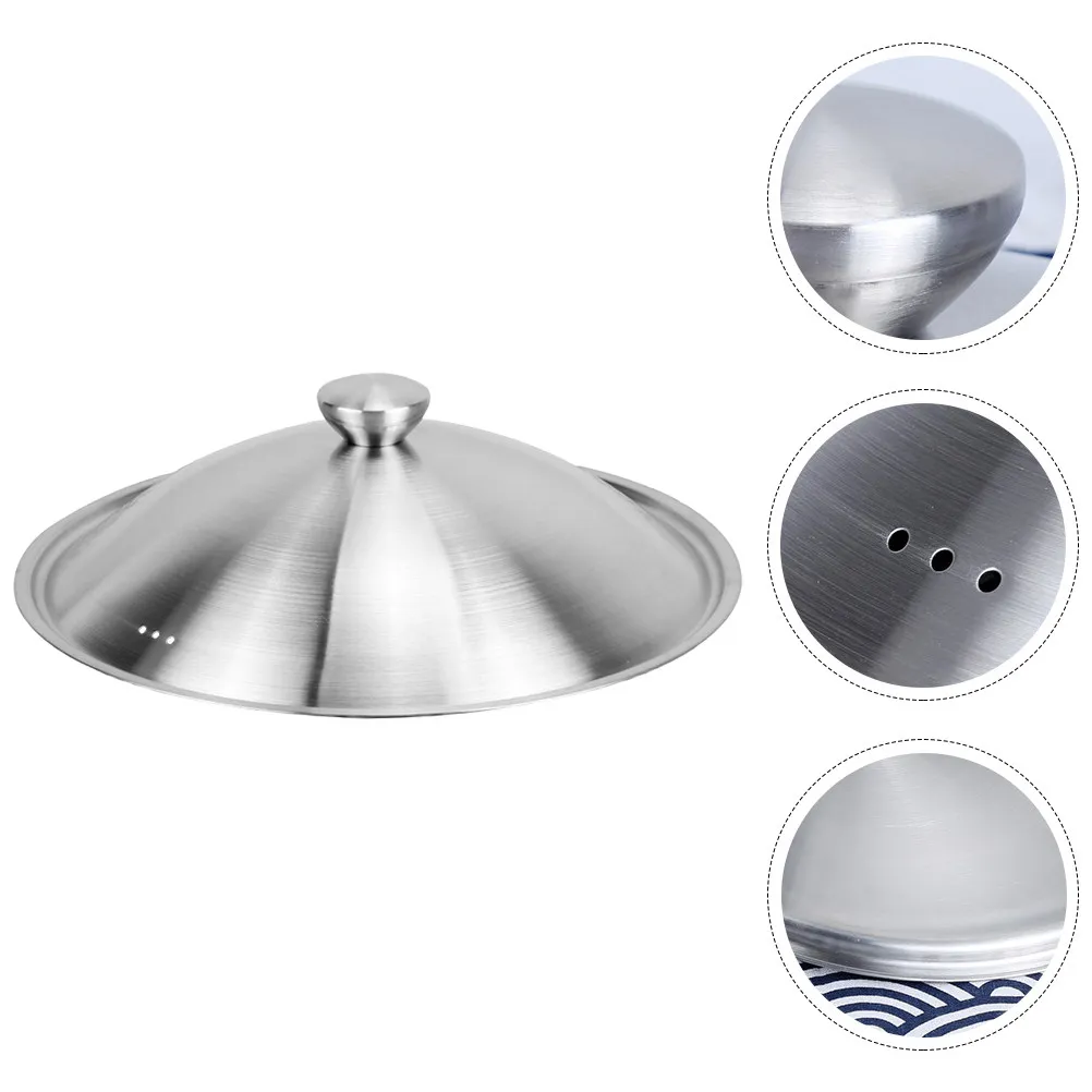 1Pcs Heavy Duty Stainless Steel Pot Cover with Anti-Scald Handle Circular Vent Pressure Balance for Woks Soup Pots Frying Pans