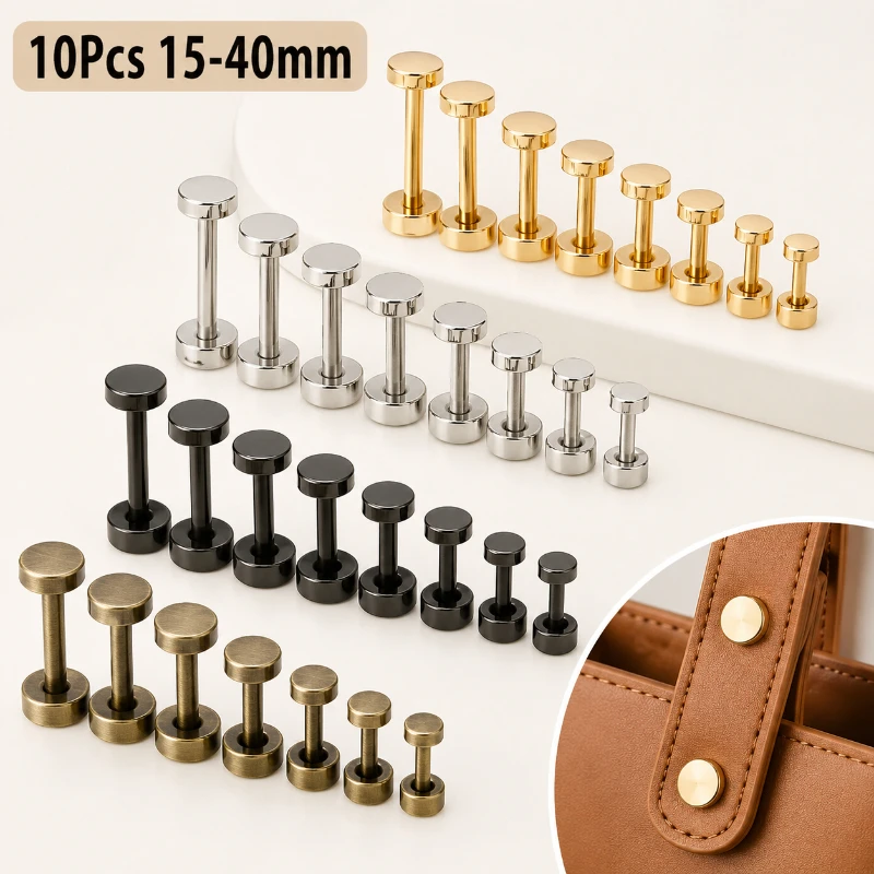 10Pcs 15-40mm Metal Double Cap Screw Rivets Detachable Studs for Leather Bag Strap Handle Handbag Belt DIY Craft Repair Hardware
