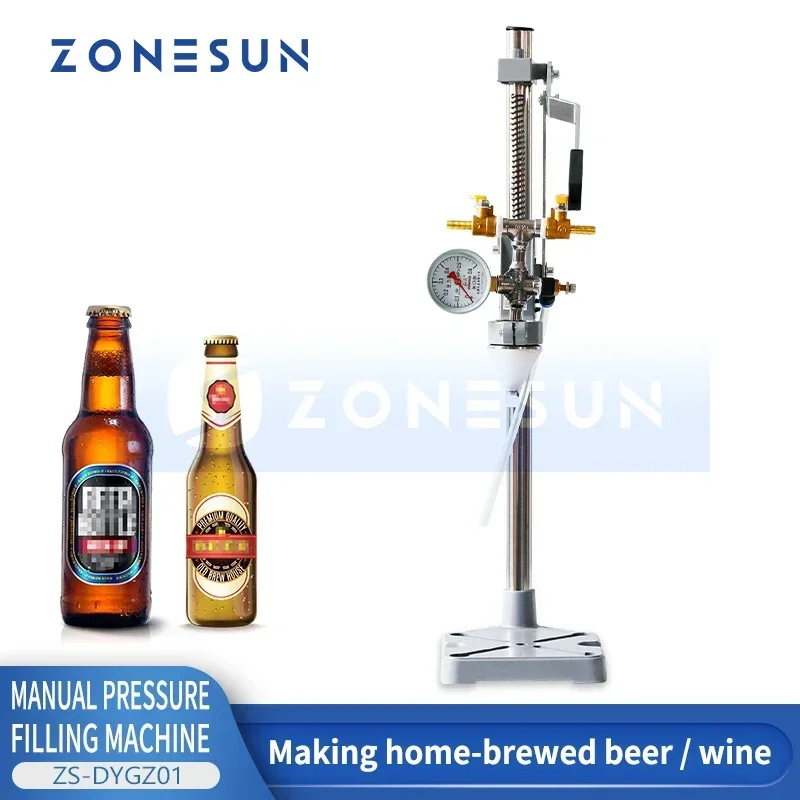 ZONESUN Equipo de llenado de cerveza Máquina de llenado de bebidas carbonatadas Manual Cola Soda Bebida con alcohol ahumante ZS-DYGZ01