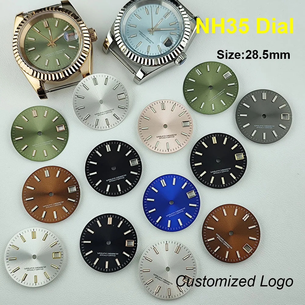 New NH35 dial custom logo 28.5mm dial green luminous dial men's watch accessories suitable for NH35 movement accessories