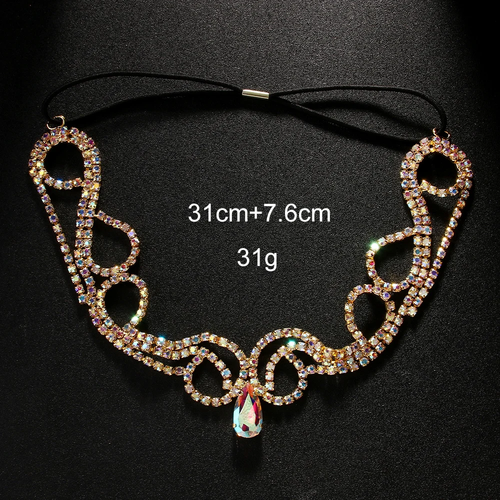 Fashion Rhinestone Drop Forehead Head Chain Headwear Jewelry Drag Queen Accessories Tribal Belly Dance Headpiece for Women