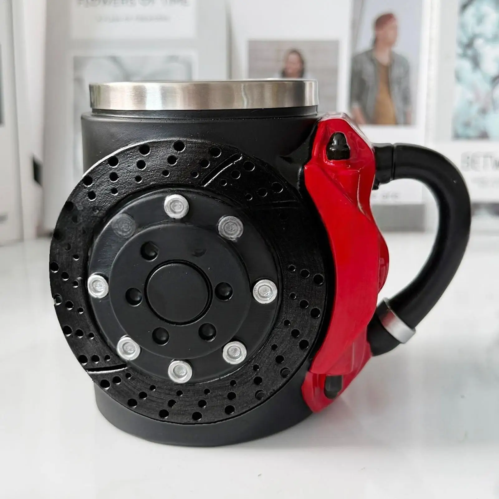 New synthetic resin stainless steel unique and interesting red brake pad cup, suitable for friends and couples afternoon tea cup