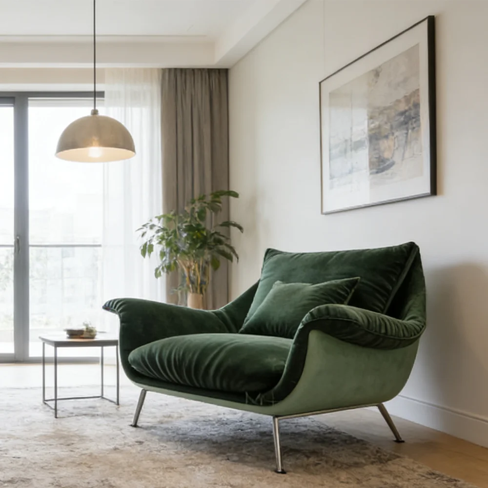 #Modern Two-Tone Velvet Lounge Chair: Plush Cushion Included Pillow Metal Legs Accent Seat For Living Room