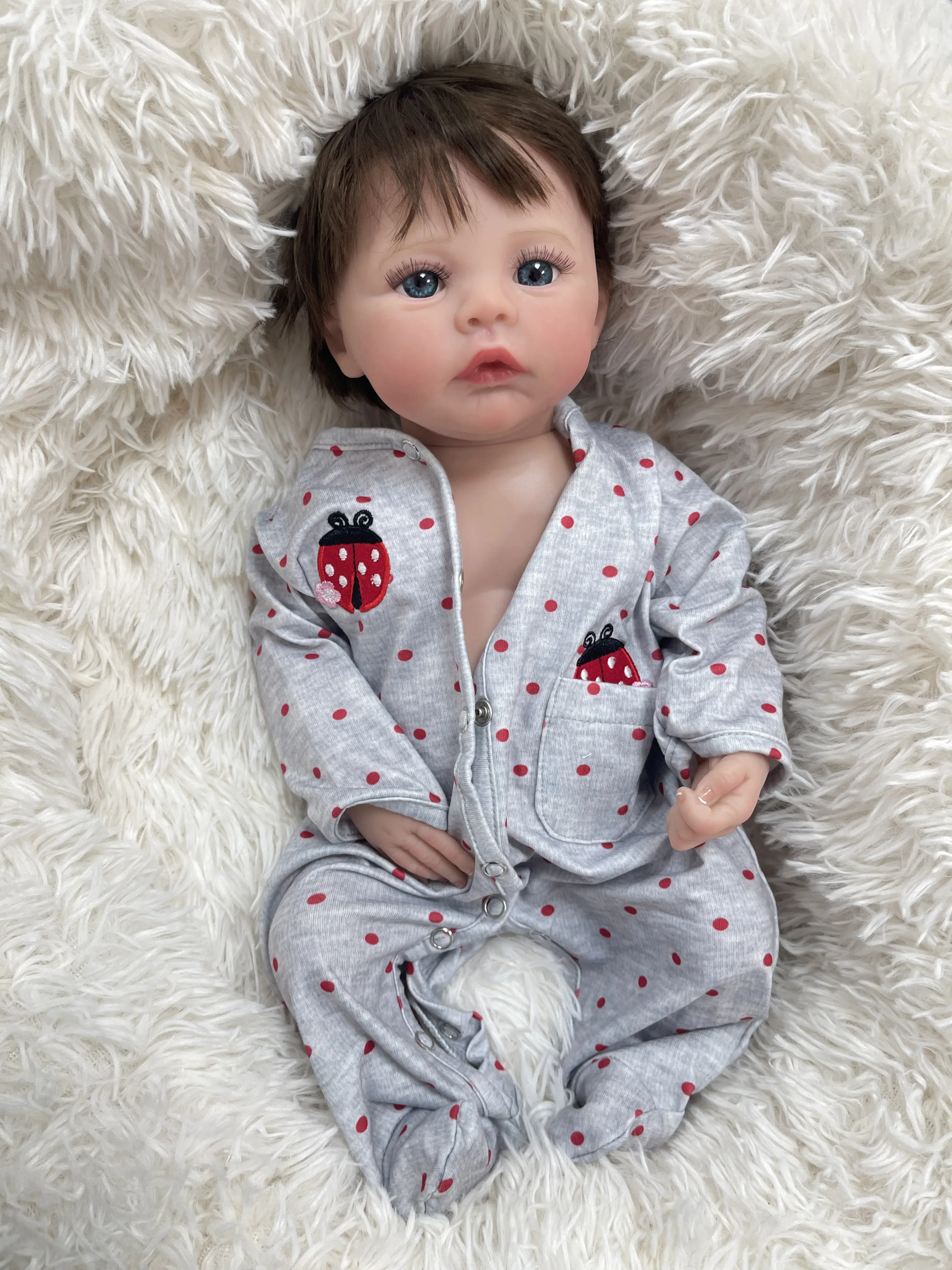 18inch Meadow Cloth Body/Full Vinyl Body Already Finished Paint Lifelike Reborn Doll with Visbile Veins Hand Rooted Hair