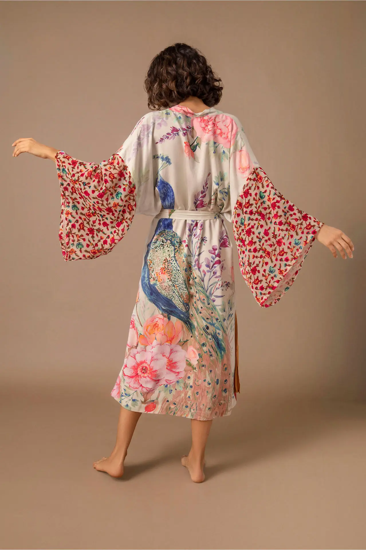 WeHello-Kimono con estampado de pavo real para mujer, traje de baño con capa, ropa informal de playa para verano