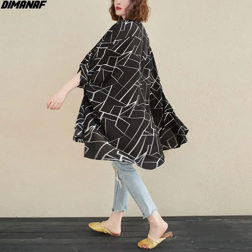 Dimanaf 2024 Plus Size Shirts Women Blouse Bat Striped Casual Cardigan Outerwear Big Size Blouse Oversize Large Black Shirts 5XL