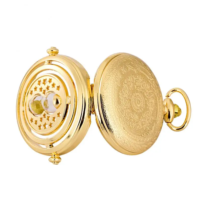 Royal Gold Lagenaria Siceraria Colar Transparente Hollow Stars Sandglass Design Quartz Pocket Watch Relógio Analógico para Homens Mulheres